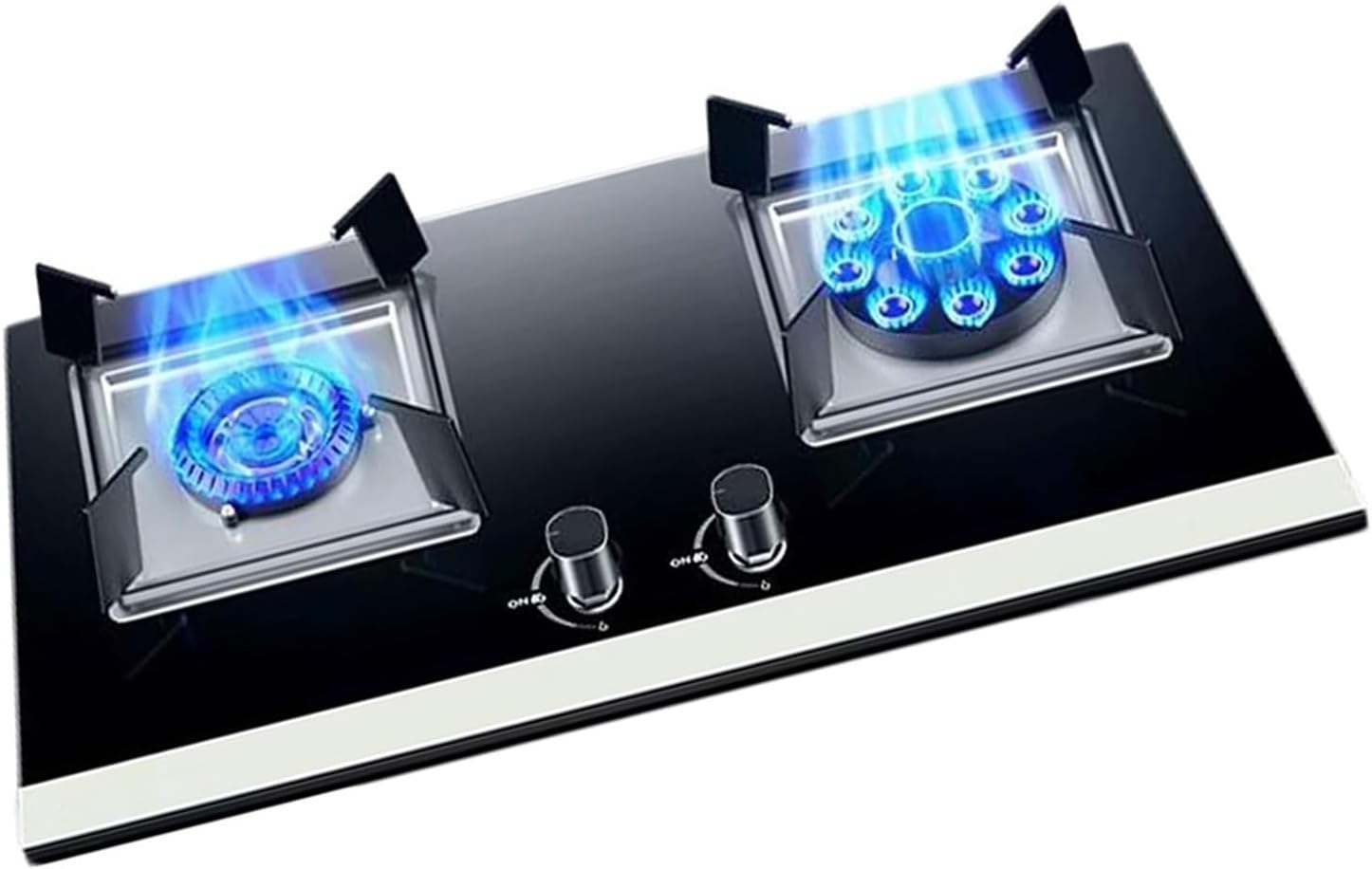 Gas Stove 2 Burners, 5.0KW Tempered Glass Cooker, 9-cavity Timed High Flame, Recessed Installation Camping Cooktop, for RV Cooking Picnic(LPG)(LPG)