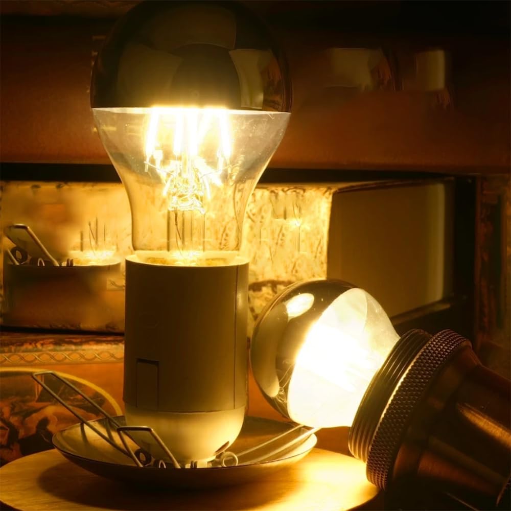 6Pz A60 E27 4W 6W 220V Specchio D'argento Retro LED Lampadina Filamento Vintage LED Camera Lampada Da Tavolo Illuminazione Bianco Caldo,4Watts