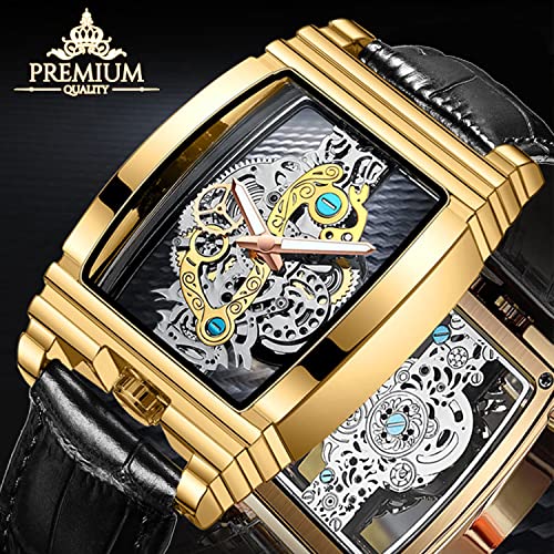 Buy FORSINING Men's Luxury Hollow Skeleton Watch Black Gold - Image 3