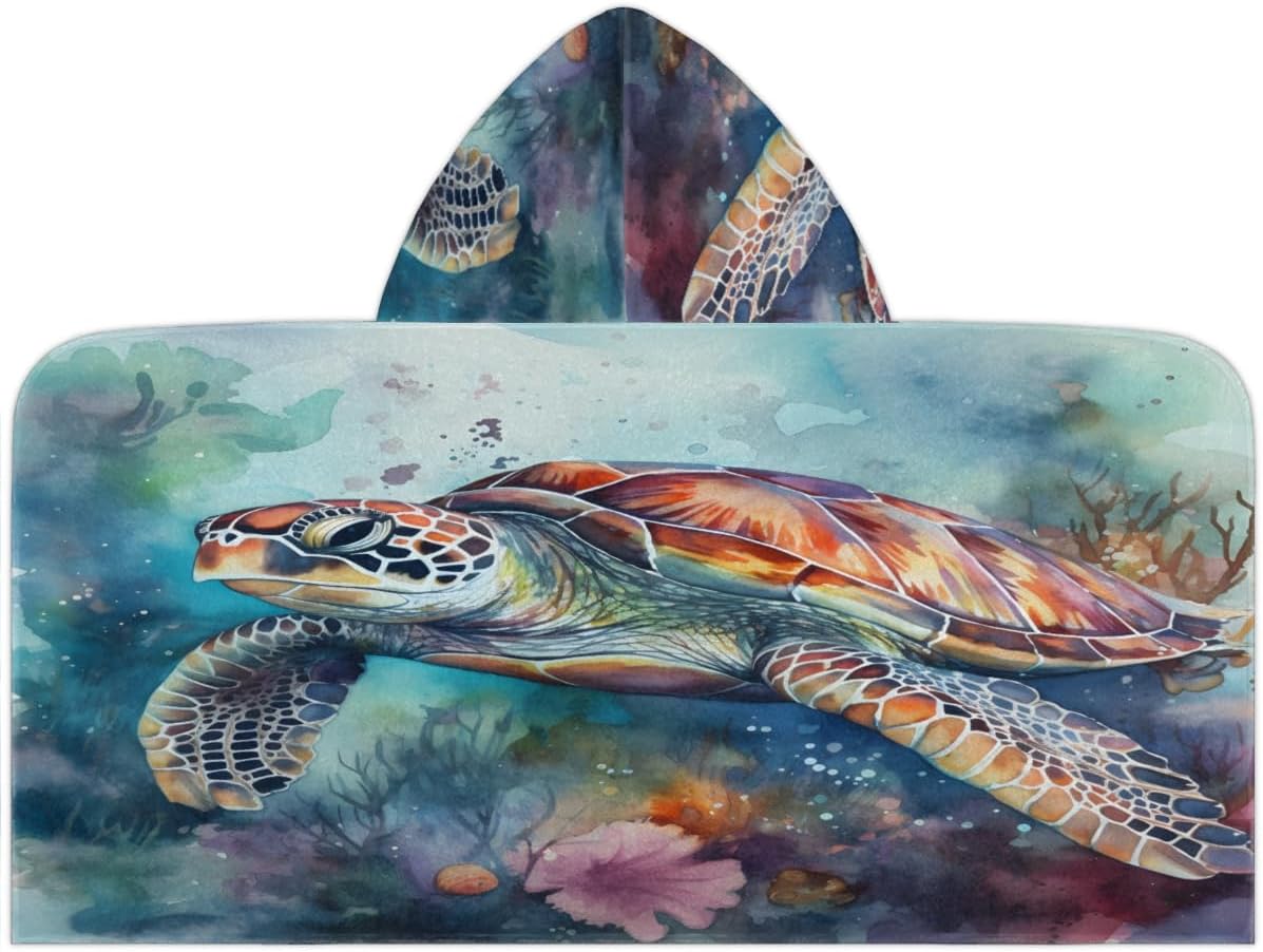 Pardick Kids Bath Towel 3D Turtle Beach Towel with Hood Pool Cover Up for Girls Boys Soft Absorbent Hooded Bath Towel Toddler Towels for Beach, Pool
