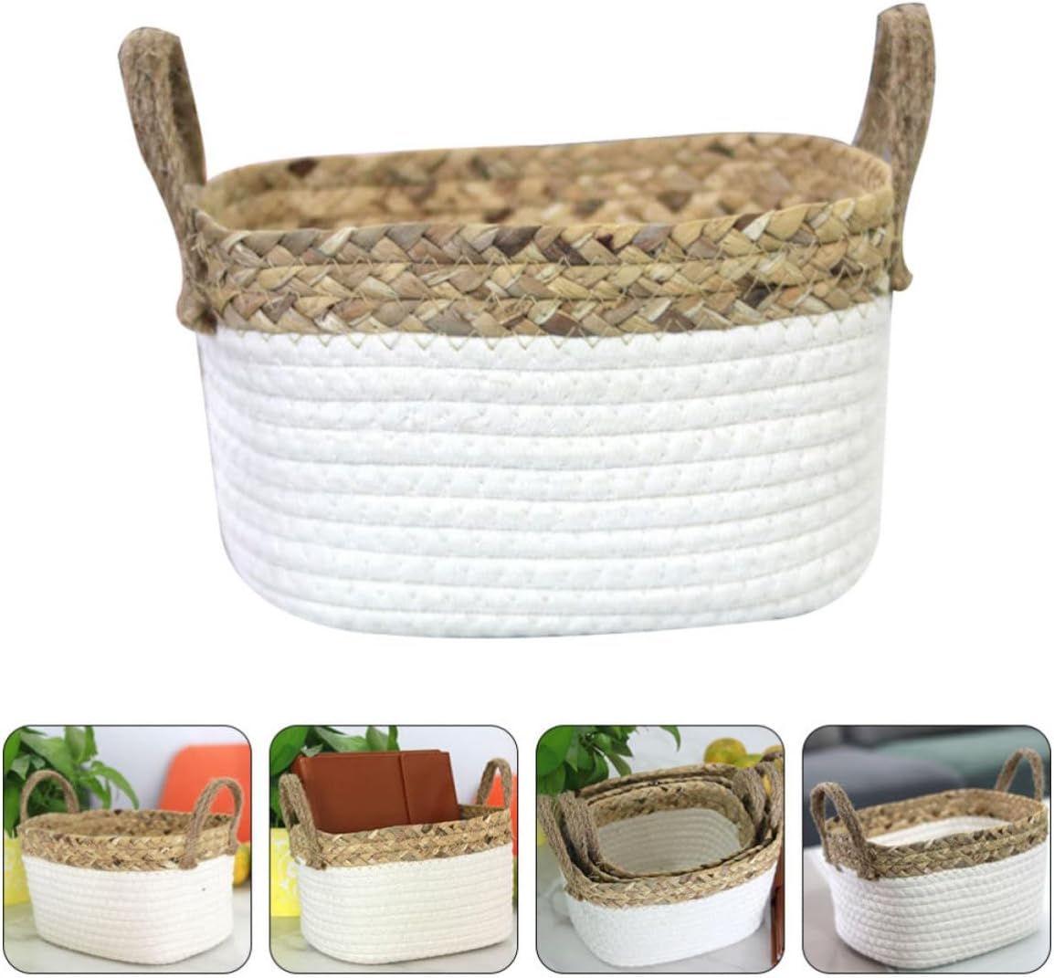 Cotton Rope Storage Basket for Cosmetics with Handles Xmas Home