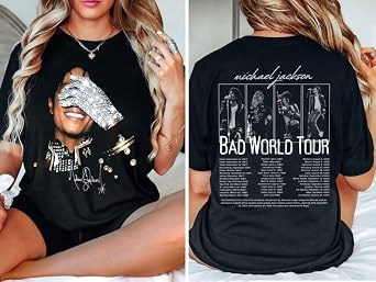 MJ Bad World Tour 1987 T-Shirt, King of Pop Unisex Fan Gift Black