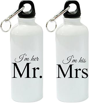 Im Her Mr. and Im His Mrs. White Aluminum Sports 20 oz Water Bottle Set