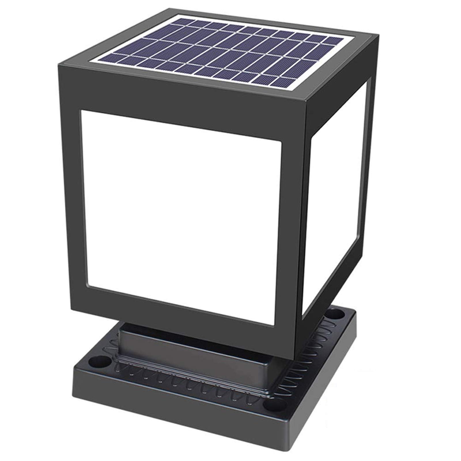 Solarna zewnętrzna lampa słupkowa LED, wodoodporna, ogrodowa lampa solarna do bramy, dziedzińca, werandy, Ø15 cm, czarny kwadrat, 6000 K