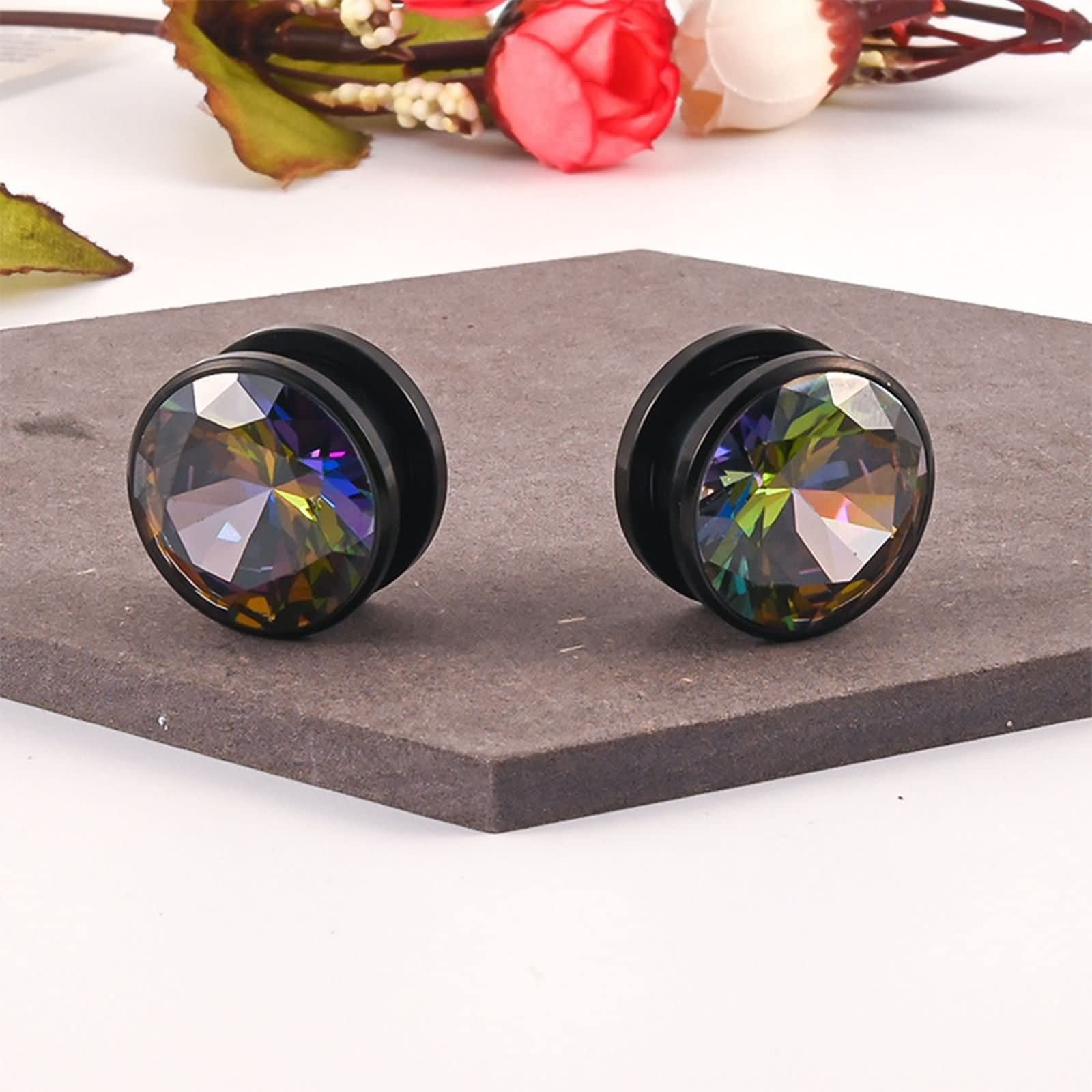 Messgeräte aus chirurgischem Stahl für Ohren, Plugs und Tunnel für Männer, Single Flare Round mit Zirkonia