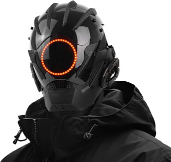 Punk LED Mask for Men - Adjustable Strap, Neon Glow Sci-Fi Half-Helmet, DJ Rave Mask for Parties, Festivals and Cosplay