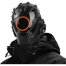 Marikito Punk LED Helmet Mask Cool Techwear Half Mask with Neon LED for Fancy Dress Halloween and Cosplay