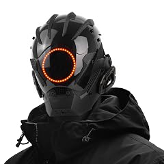 Punk LED Mask for Men - Adjustable Strap Neon Glow Sci-Fi Half-Helmet DJ Rave Mask for Parties Festivals