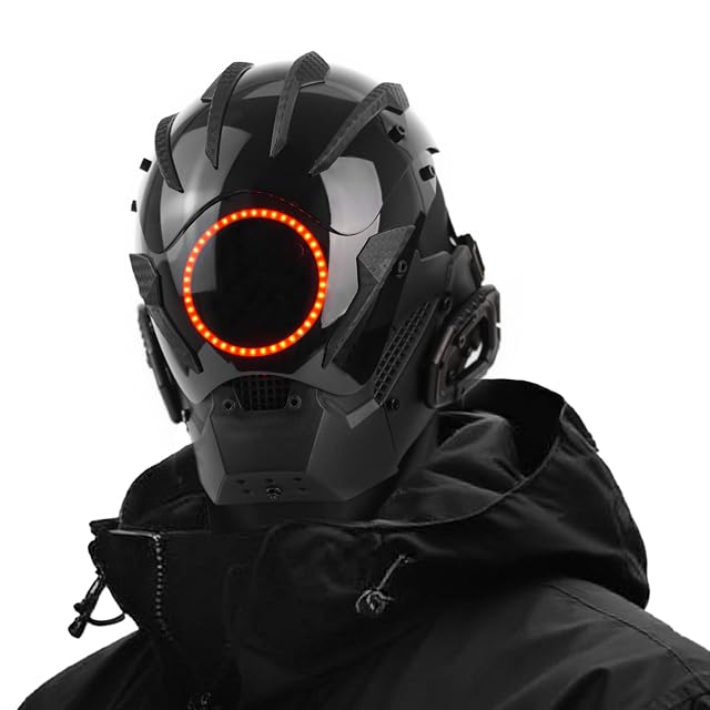 Punk LED Mask for Men - Adjustable Strap Neon Glow Sci-Fi Half-Helmet DJ Rave Mask for Parties Festivals