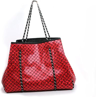 Amazon.com: POTON Bolsa de playa multiusos de neopreno elegante bolsa de  gimnasio grande bolsa de piscina patrón de peces impermeable a prueba de  arena bolsa de hombro bolsa de playa con pequeño