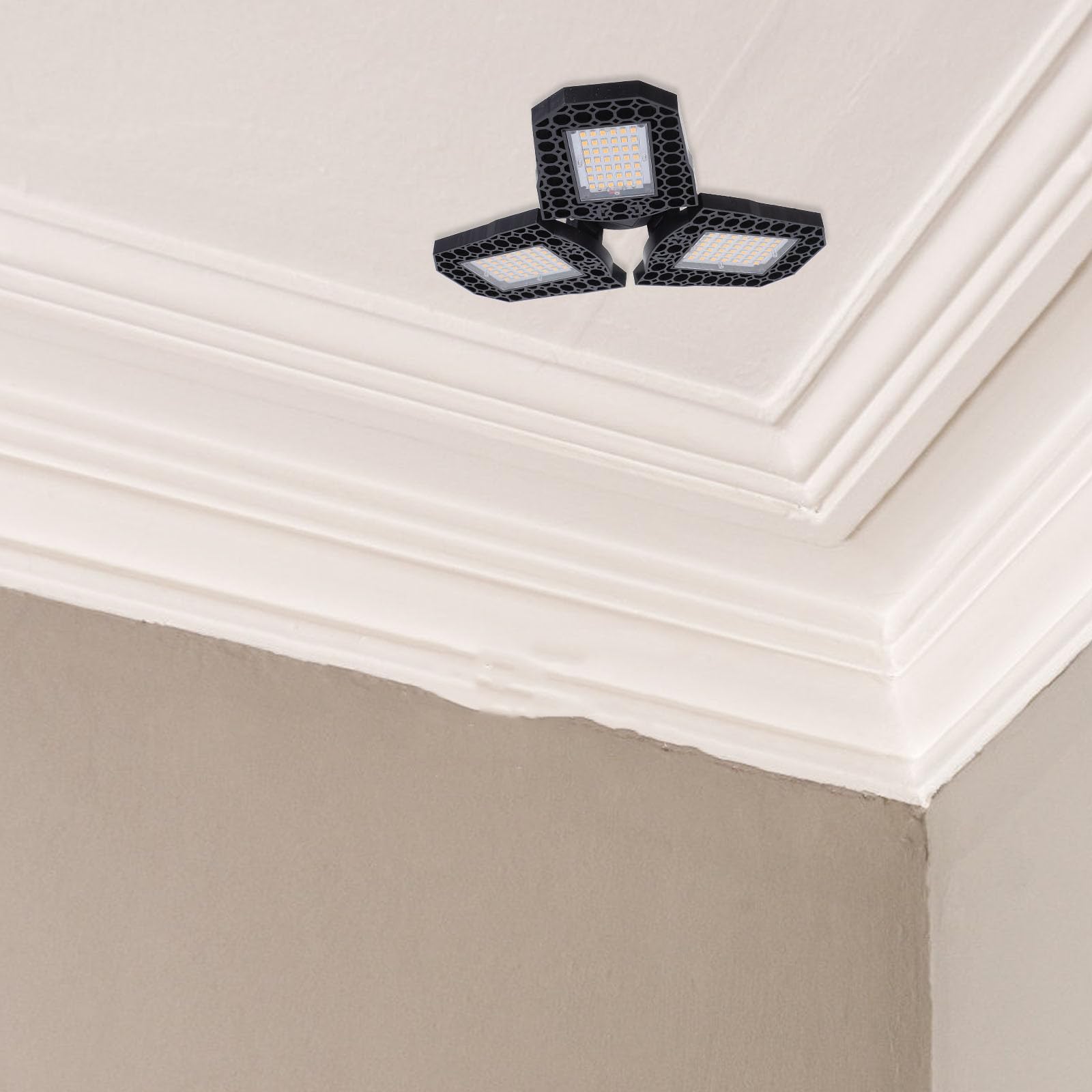 VILLCASE LED Folding Workshop Light 60w Warm White Three-Leaf Deformation Garage Ceiling Lamp for Warehouse and Industrial Lighting — view 8