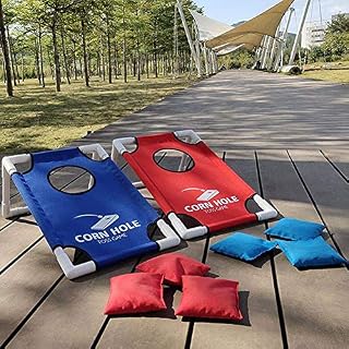 Collapsible Cornhole-Portable Lightweight Corn Hole Set Cornhole Game Set-With 2 Cornhole Boards-8 Cornhole Bean Bags-Indoor Outdoor Yard Toss Game(Blue-Red)