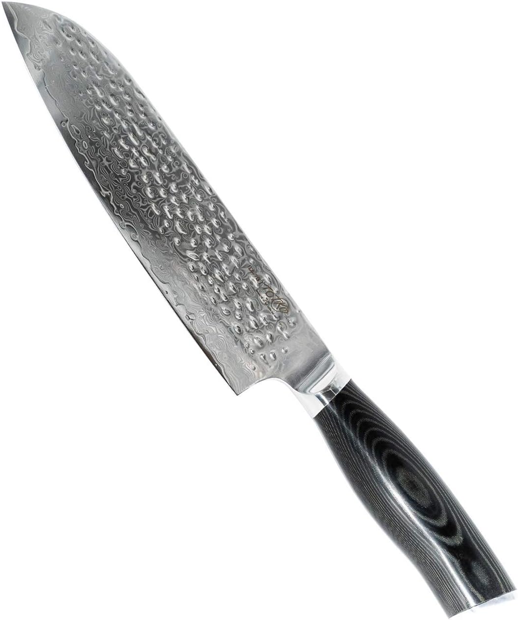 Totiko Japan Knives Professional Japanese Kitchen Knife SANTOKU Hammered Yukimura Damascus Knife with 19 cm Blade - 7 Inch