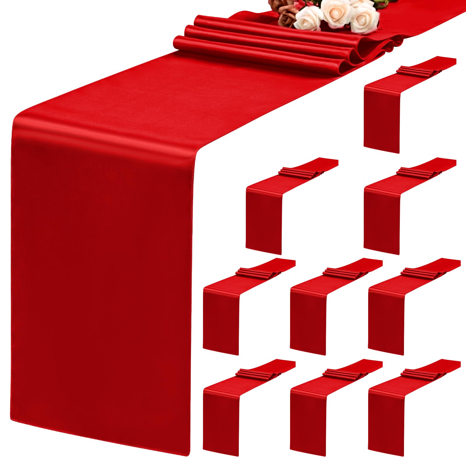 10 Pack Red Table Runners 12 x 72 Inch Satin Table Runner for Rectangle Round Tables,Red Table Runner for Wedding,Birthday Banquets Engagements Party DecorationOEKO-TEX STANDARD 100