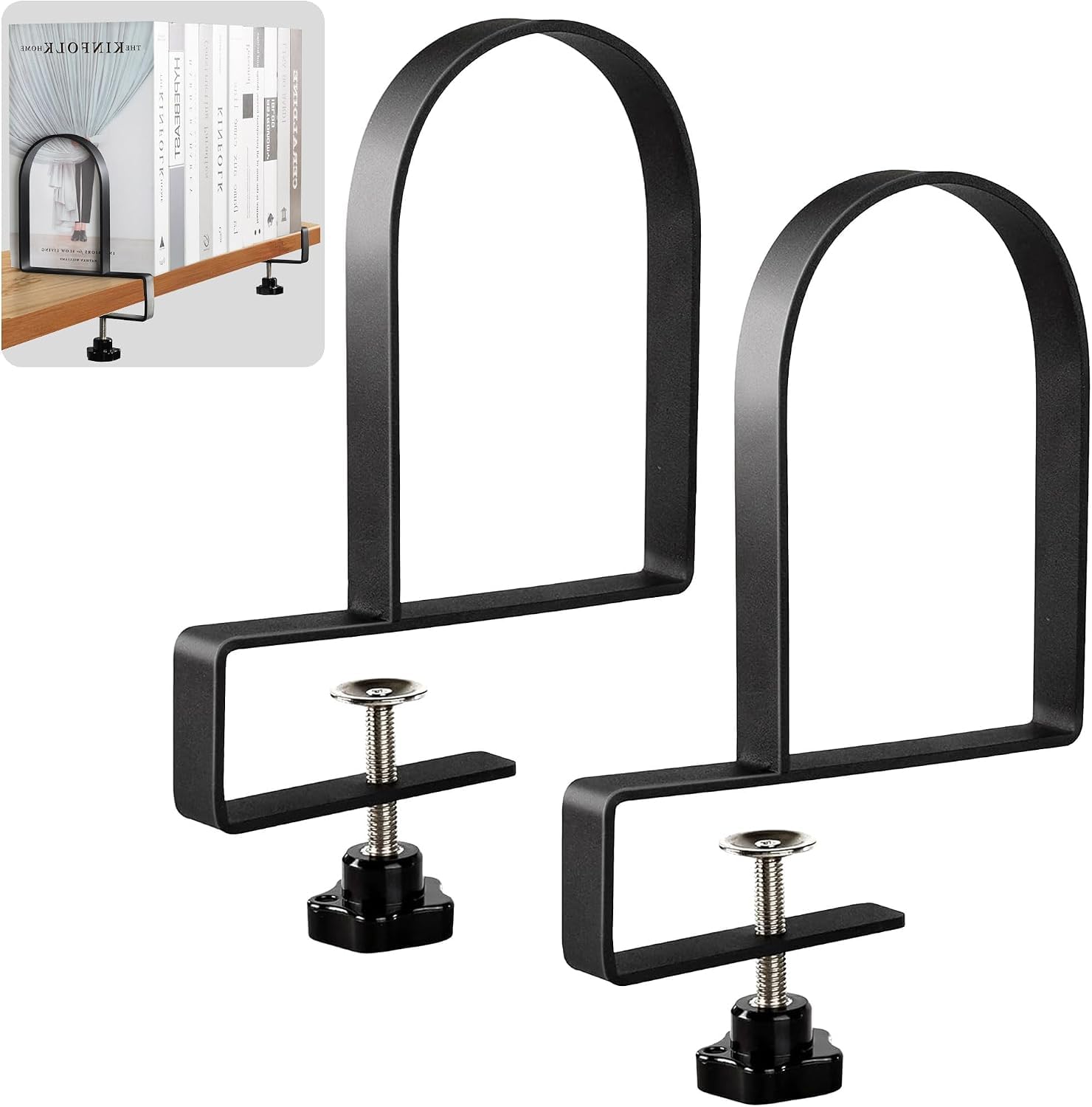 Metal Book Ends for Shelves - Heavy Duty Adjustable Bookends Clamped Metal Book Organizer Storage Holders, Non-Skid Bookends Stoppers