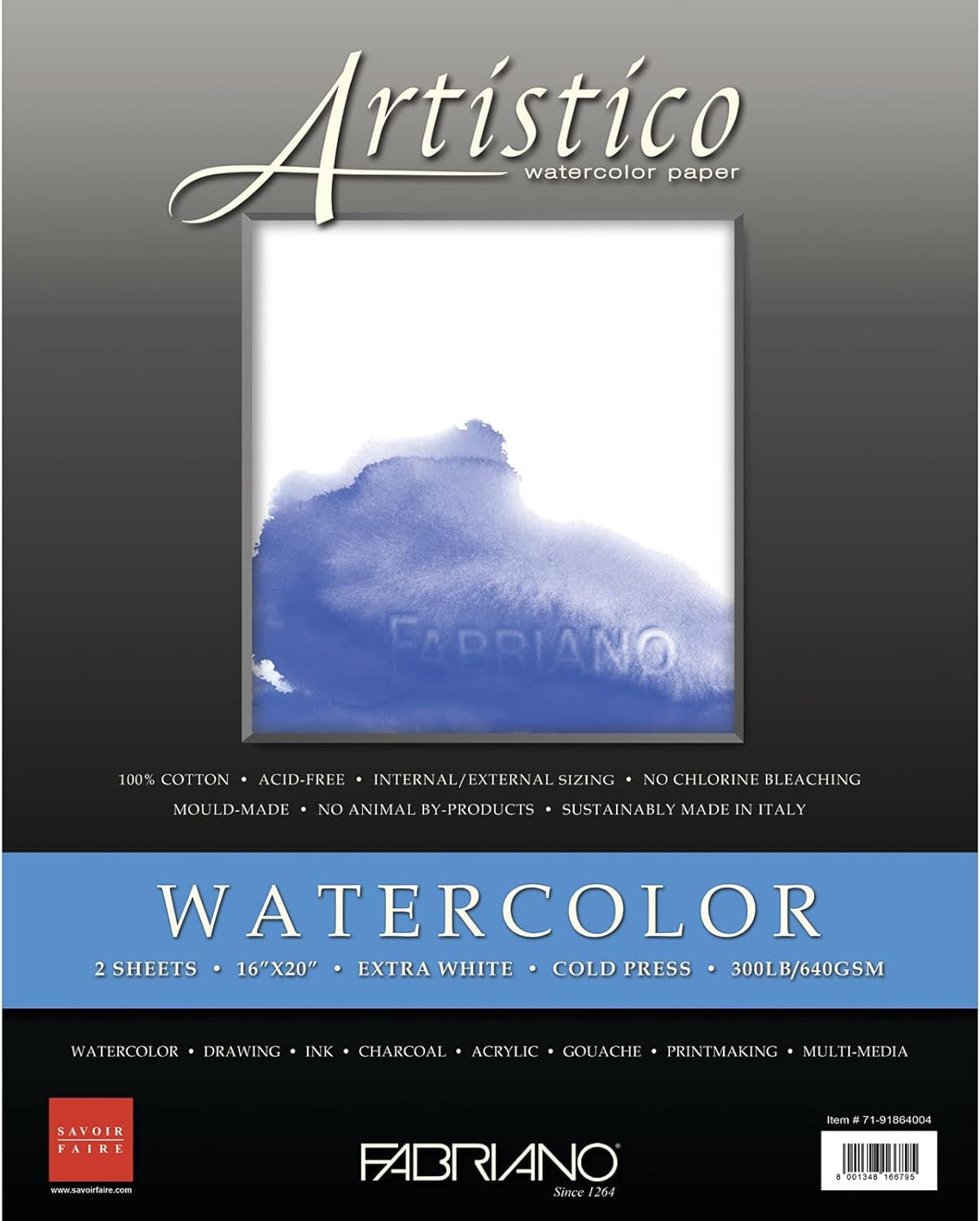 Fabriano Artistico cold pressed Watercolor Sheets, 640 gsm, 16 x 20 (Inches), Extra White Pack of 2 sheets. (B0049V1AY6) Amazon Price History, Amazon Price Tracker