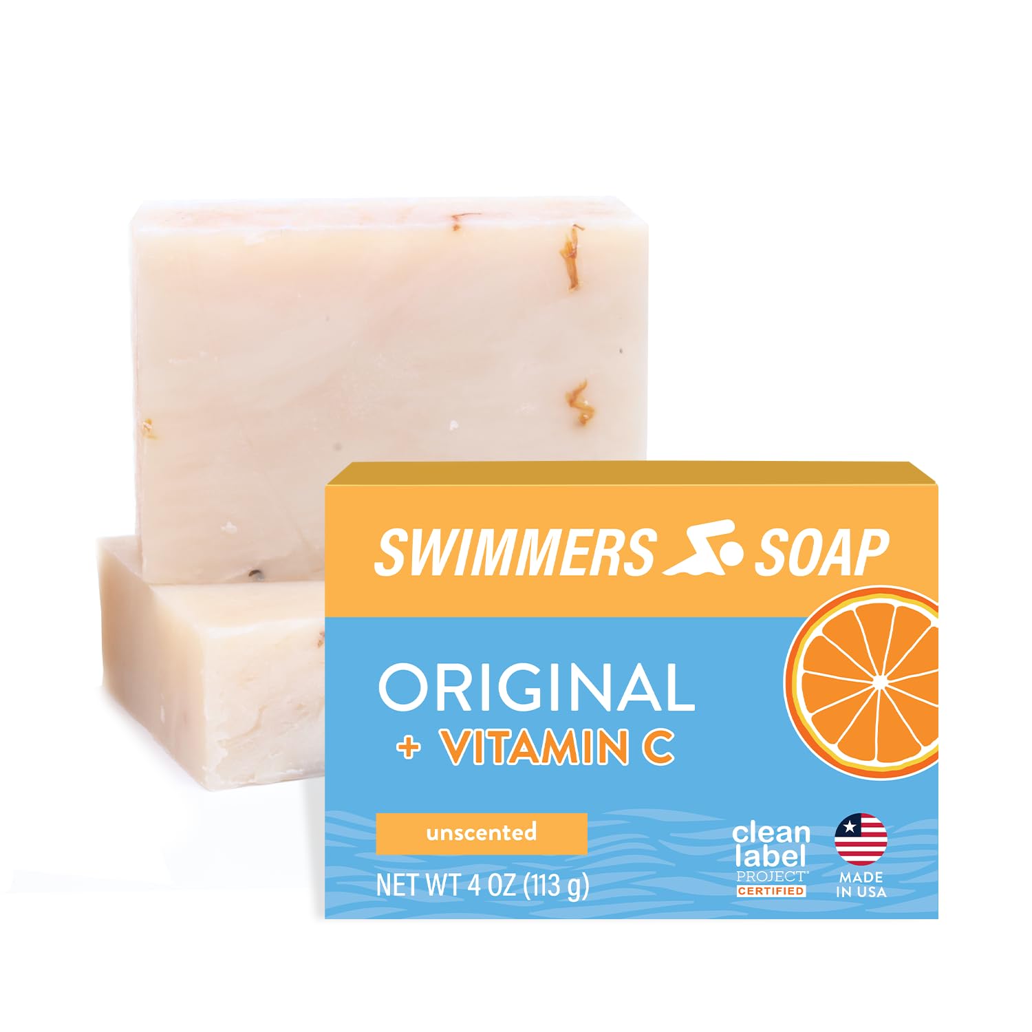 Swimmers Soap + Vitamin C | All Natural Body and Face Wash Soap Bar | Neutralizes and Washes Away Chlorine After Swimming | Revitalizes Sensitive Skin | 5-Pack of 4 Ounce Soap Bars