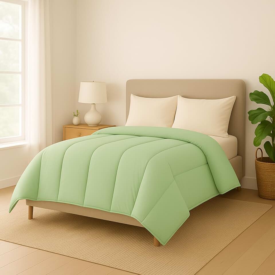 Edredom Dupla Face Matelado Grande Hipoalergênico Toque Macio (Verde-Água, Casal Queen)