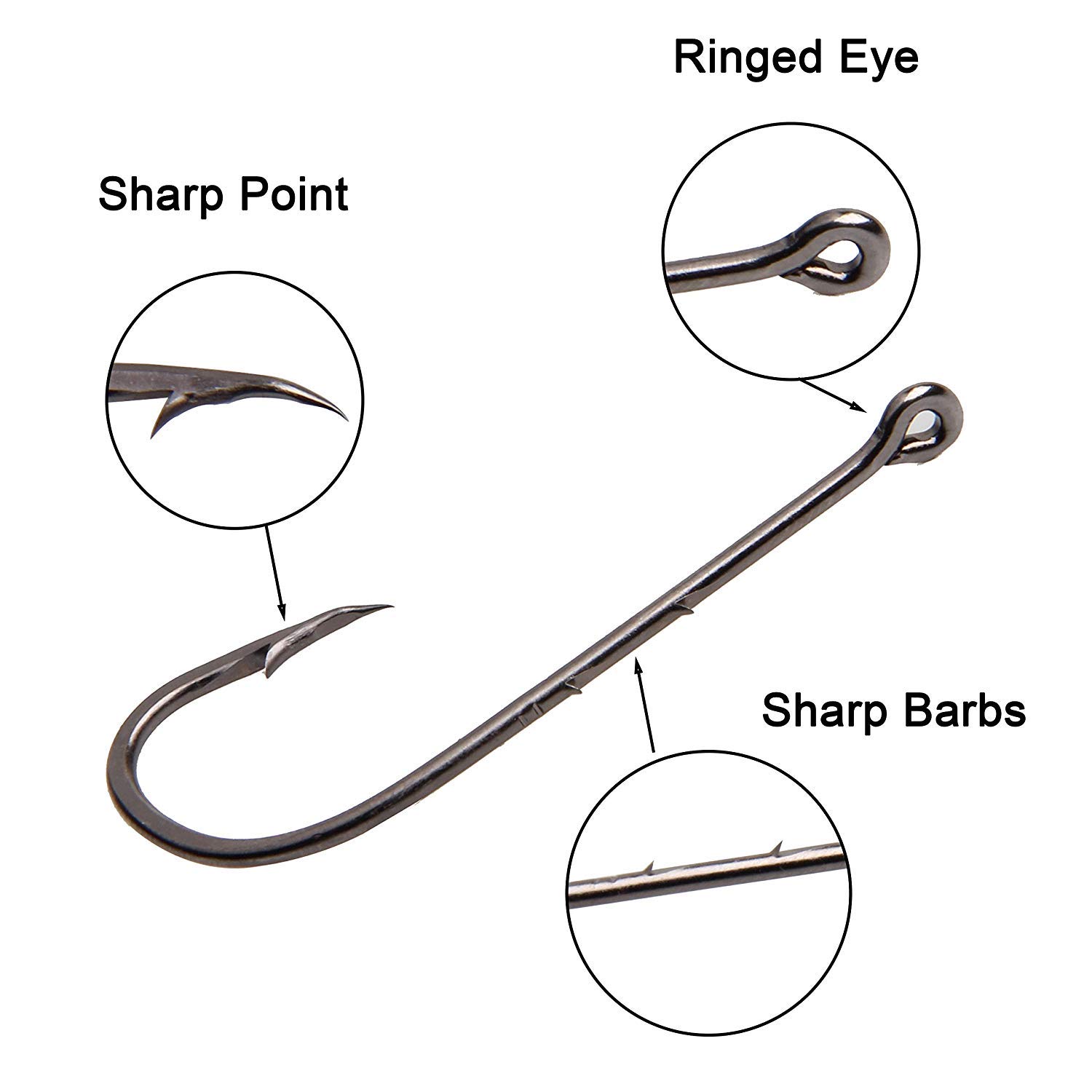 Baitholder Fishing Hooks Long Shank Beak Bait Holder Hooks Black Offset Jig Fishing Hooks with 2 Barbs,Size:4#-6/0 (2/0-50PCS) - Image 3