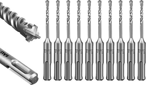 SALI SDS Plus Rotary Hammer Drill Bit 10 Pcs 5/32"*4" Concrete Drill Bit Kit Cross-Type Double Thread Carbide Material Suitable for Concrete, Brick, Cement Walls, Stone, Hammer Drill Bits for Concrete
