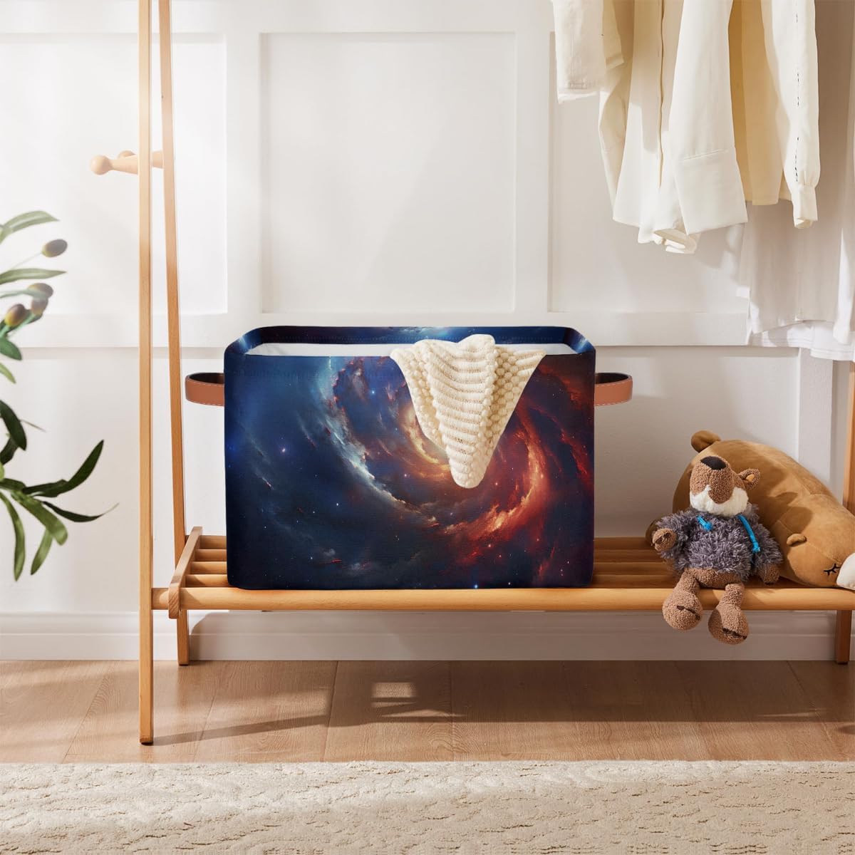 Small Storage Basket Foldable Galaxy Sky Design Cube Organizer Bin with Handles Kids Toy Organizer Box Collapsible Fabric Hamper for Nursery Living Room Bedroom Decort Gifts