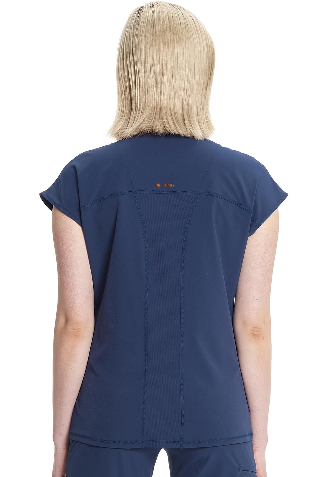 Cherokee Infinity IN622A OP-Oberteil für Damen, moderne Passform, Rundhalsausschnitt, 3 Taschen, verdeckte Knopfleiste mit teilweisem Reißverschluss