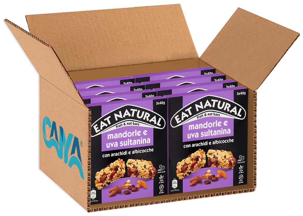 8X Eat Natural Barretta Mandorle e Uva Sultanina con Arachidi e Albicocche, Senza Glutine (Gluten free) 120g