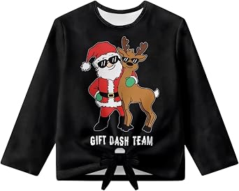 Girls Long Sleeve Shirt Crewneck Tops, Comfortable Tees for Teen Girl, Tie Knot Front T-Shirt 4-12 Years