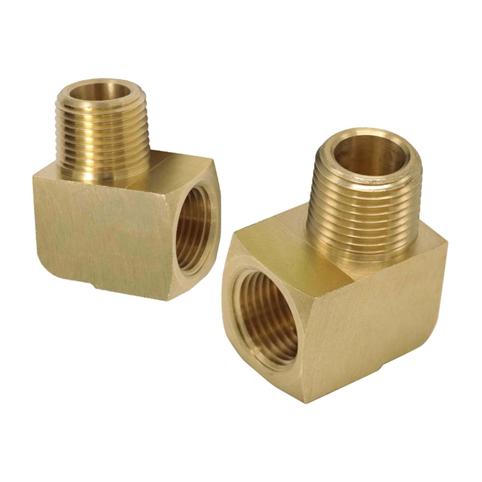 Qinlu-Brass Connector Hose Fitting 2pcs, 90 Degree Brass Street Elbow with NPT Thread,1/8