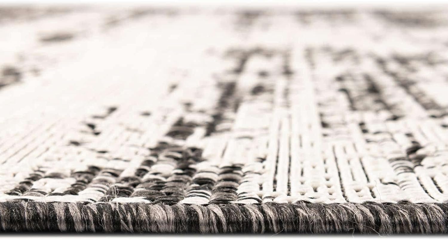 Unique Loom Outdoor Modern Collection Area Rug - Cartago (10' Square, Charcoal/ Ivory)