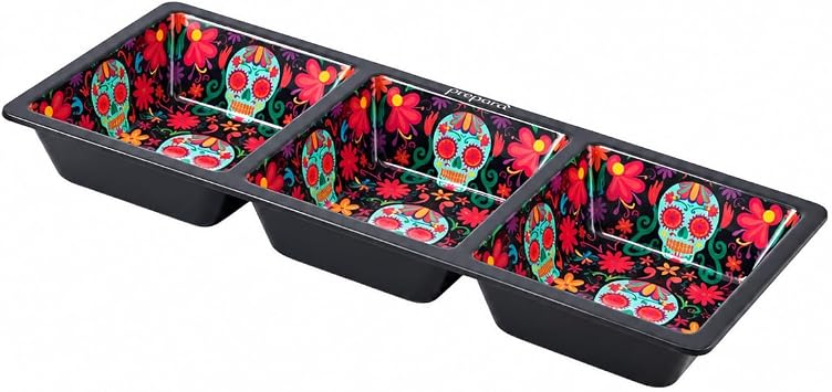 Prepara Day of the Dead 3-Section Tray, Black