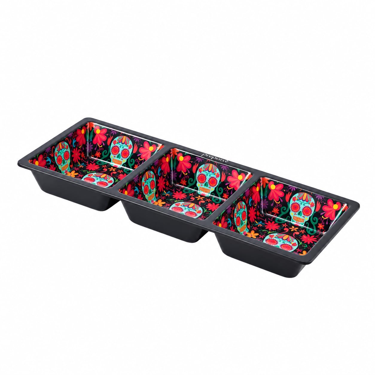 Prepara Day of the Dead 3-Section Tray, Black