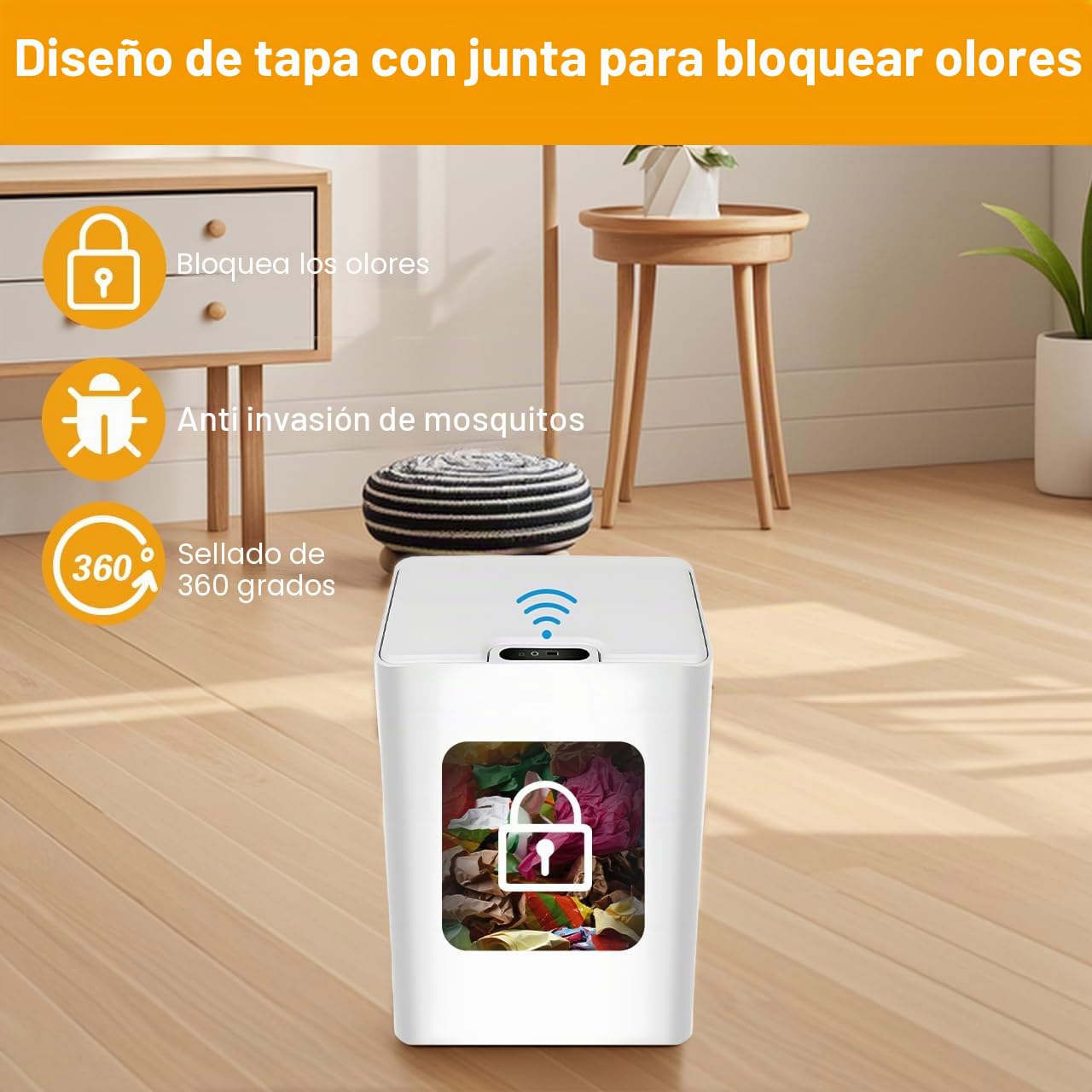 15L Papelera Inteligente con Sensor Recargable Cubo Automático,Papelera de baño con Sensor Inteligente,IPX5 impermeable para Cocina Salón y Baño Contenedor Doméstico Silencioso