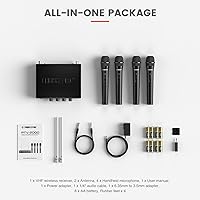 Vista 6 de Sistema de micrófono inalámbrico Phenyx Pro, micrófonos inalámbricos VHF de 4 canales, con 4 micrófonos dinámicos de mano, receptor de metal, largo