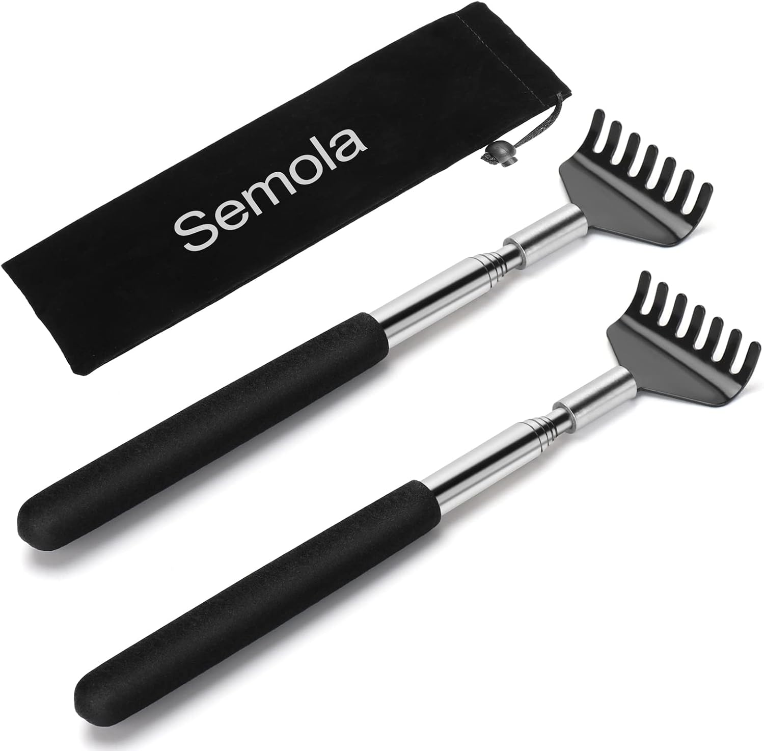 Upgrade Telescoping Back Scratcher, Metal Backscratchers for Men Women Adults Dad Kid,Extendable Back Massager Scratchers, Retractable Back Itch Relief Tool, Funny Stocking Stuffer Gift (black+2pack)