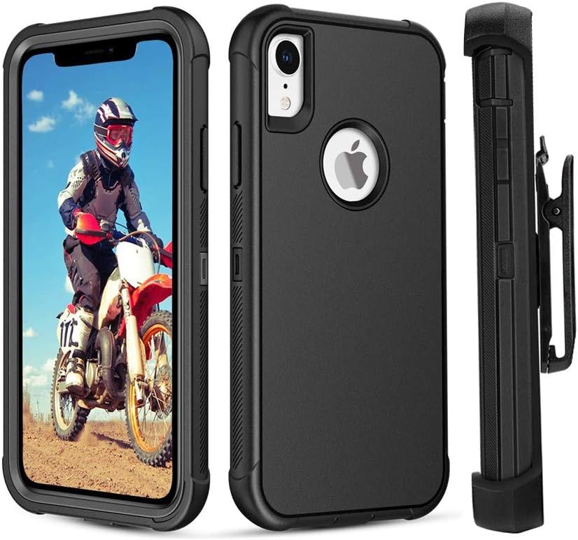 LTifree Defender Case for iPhone XR case with Belt Clip,Heavy Duty Shockproof Case,Kickstand,Holster Protective Cover-Black 6.1 Inch