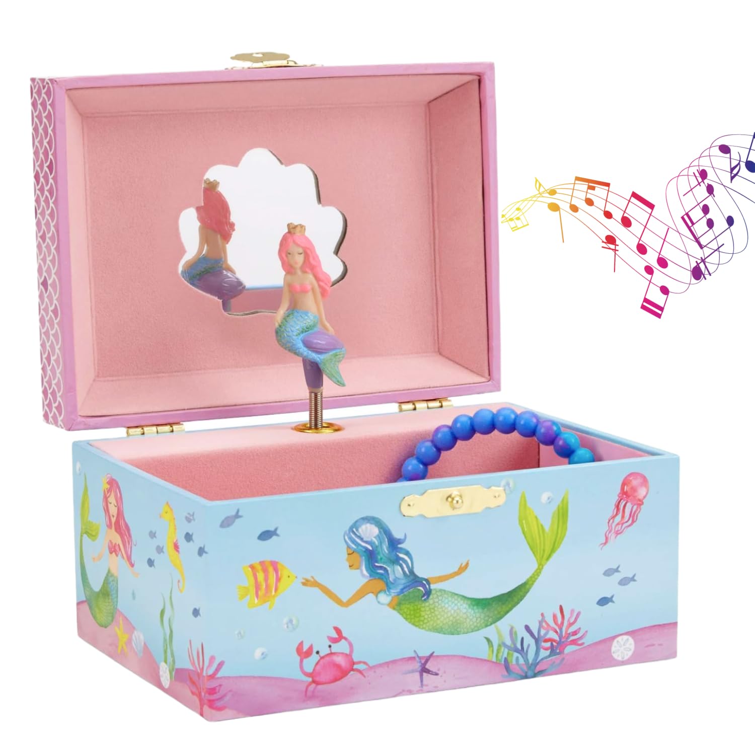 Jewelkeeper - Scatola Musicale Sirena con Carillon per Bambine - Portagioie Carillon con Design Sirena e Due Cassetti Spaziosi per Gioielli e Accessori - Regali Speciali e Decorazioni Eleganti