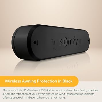 Somfy Eolis 3D Wirefree RTS Wind Sensor - Wireless Wind Protection for RTS Awnings - يعمل مع Sun Setter Awnings - اكتشاف ثلاثي الأبعاد متقدم - لون أسود أنيق # 1816082