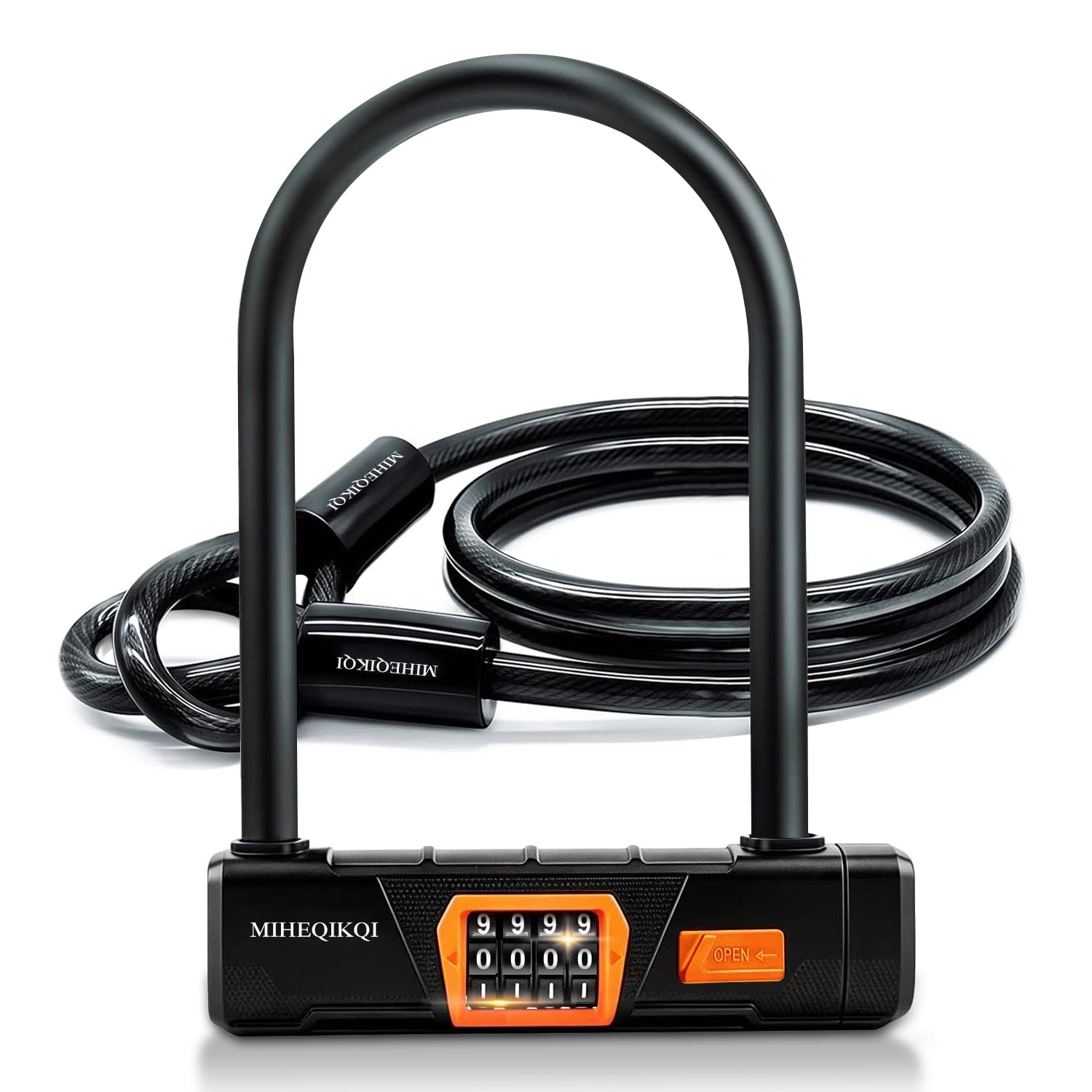 Bike Locks Heavy Duty Anti Theft, Bike U Lock with 4-Digit Resettable Combination,Combo Bicycle Lock, Large U Ebike Lock with 5Ft Steel Cable for Electric Bike, Escooter, Motorcycle,Road Mountain Bike