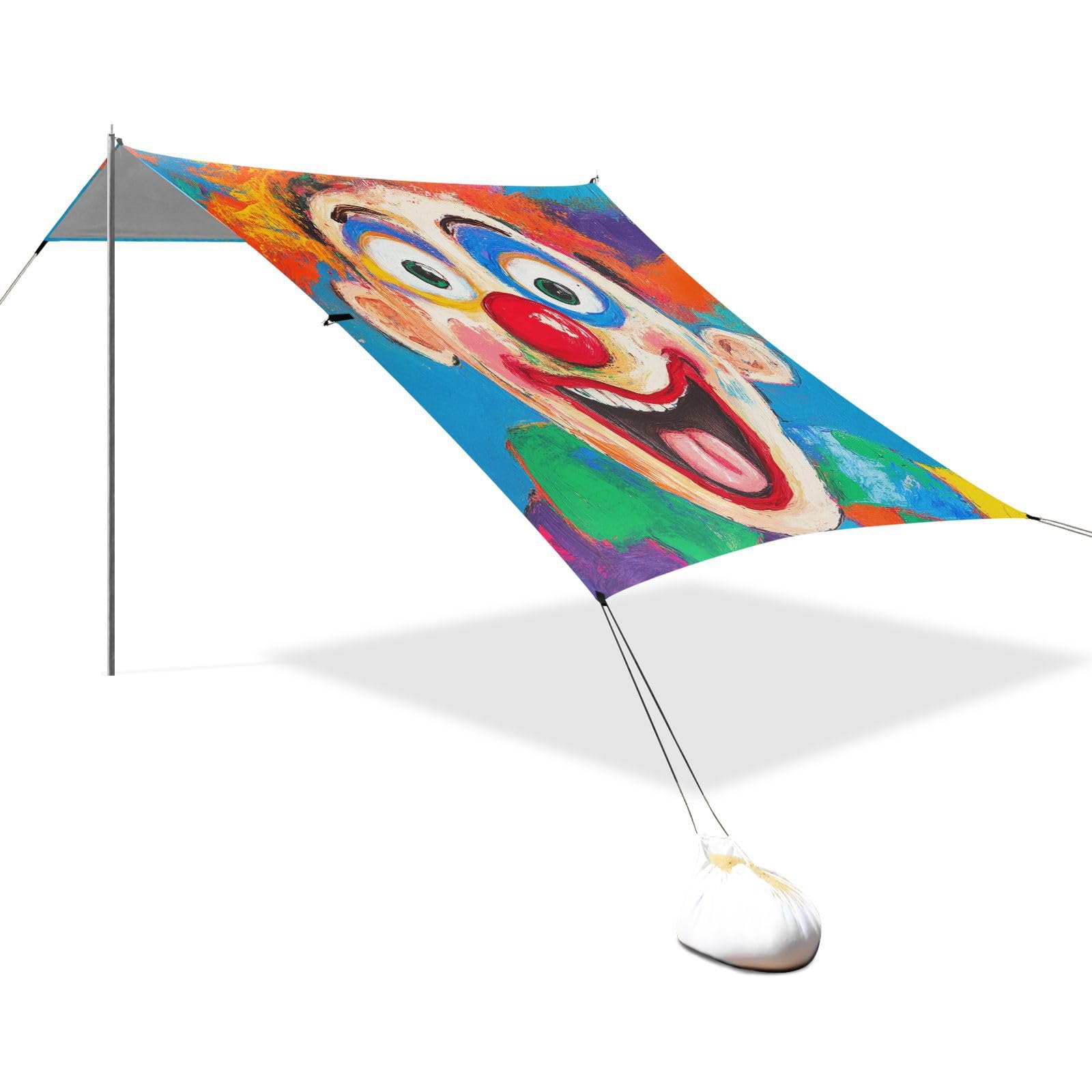 Clown Making Funny Faces at The Circus Foldable Beach Tent UPF50+ Water-Resistant Shade Sun Shelter with Sand Shovel for Backyard and Camping