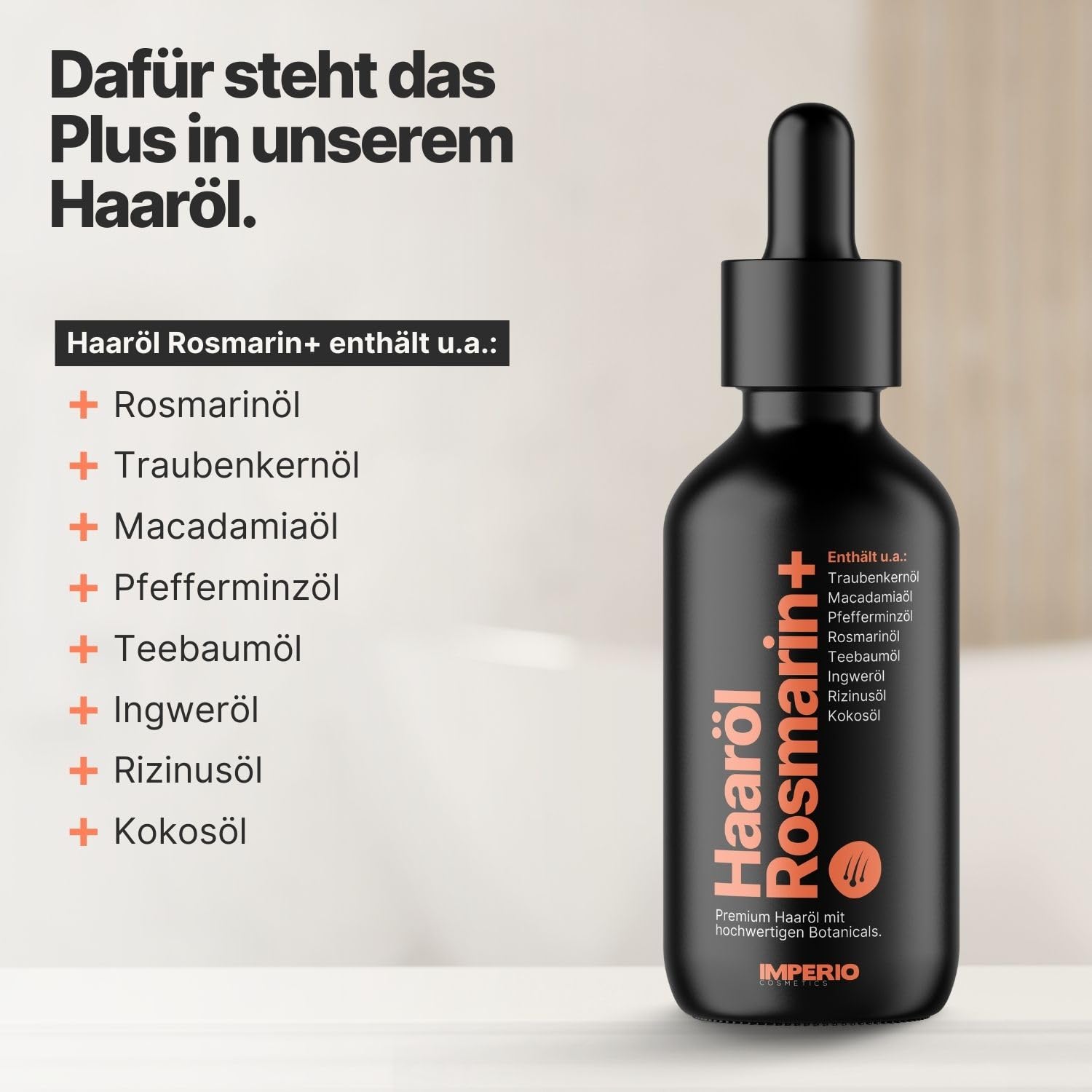 IMPERIO Haaröl Rosmarin+ gegen Haarausfall - 60ml - Premium Rosmarinöl Haare & weitere hochwertige Öle zur Anregung des Haarwachstums für Kopfhaut & Bart - 100% natürliche Haarpflege - ohne Zusätze