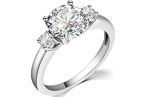 Sterling Silver 3 Stone Promise Ring for Women, High Polished Triple Round...
