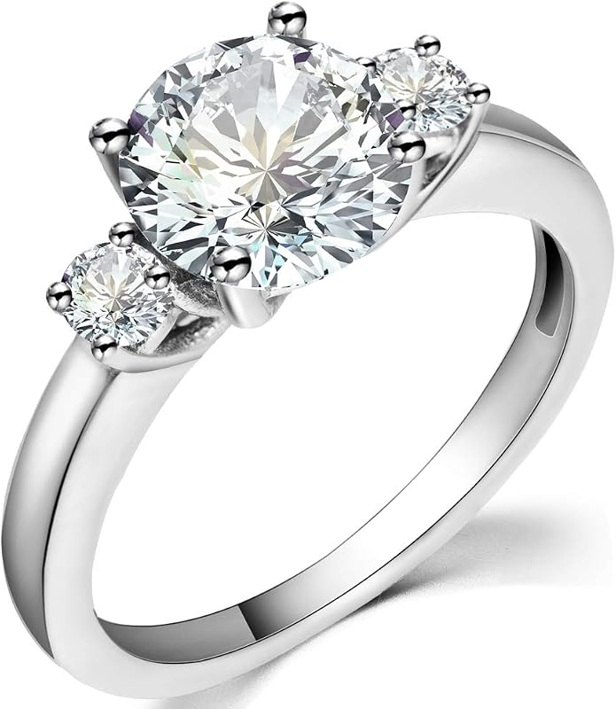 Jewelers Stainless Steel Round Cut Three Stone Wedding Engagement Anniversary Promise Ring