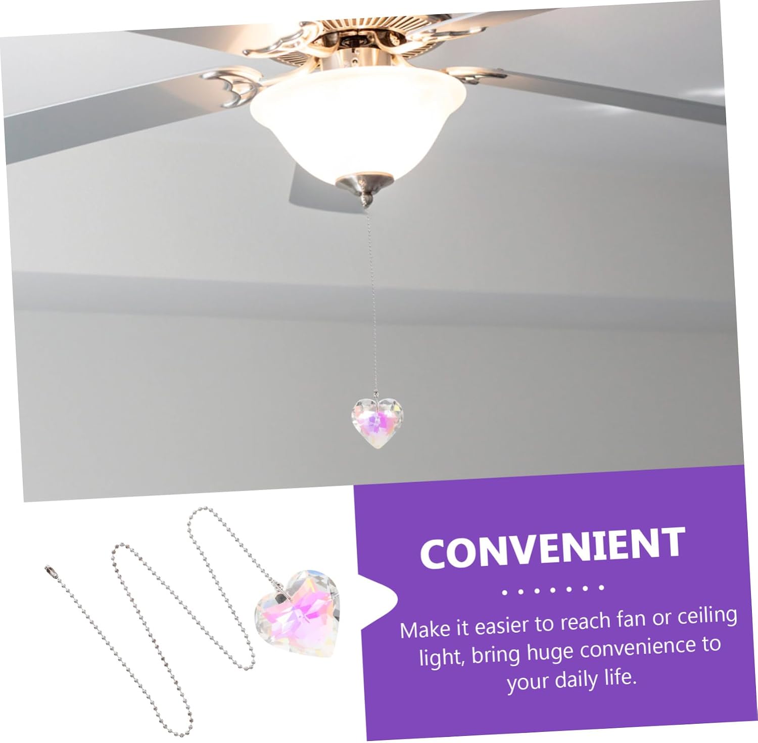ORFOFE Colorful Crystal Prism Fan Pull Chain for Ceiling Lamps Decorative Heart Pendant Light Pull for Home Decor Unique Replacement for Broken Fan Chains