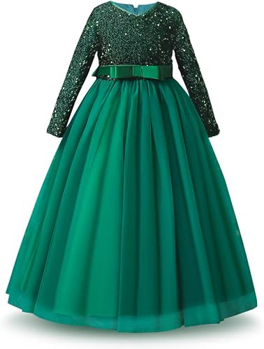 Girls' Sequined Long Sleeves Pageant Communion Evening Dresses Lace Aline Prince