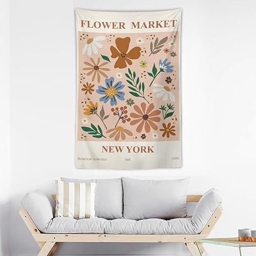 Miniatura 3 de Chordity Tapiz para colgar en la pared, diseño botánico danés de flores, para decoración del hogar, sala de estar, dormitorio universitario, póster