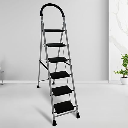 Trendy 6 Step-Ladder for Home | Heavy Duty Foldable Ladder with Wide Ant-Slip Steps and Anti-Skid Shoes