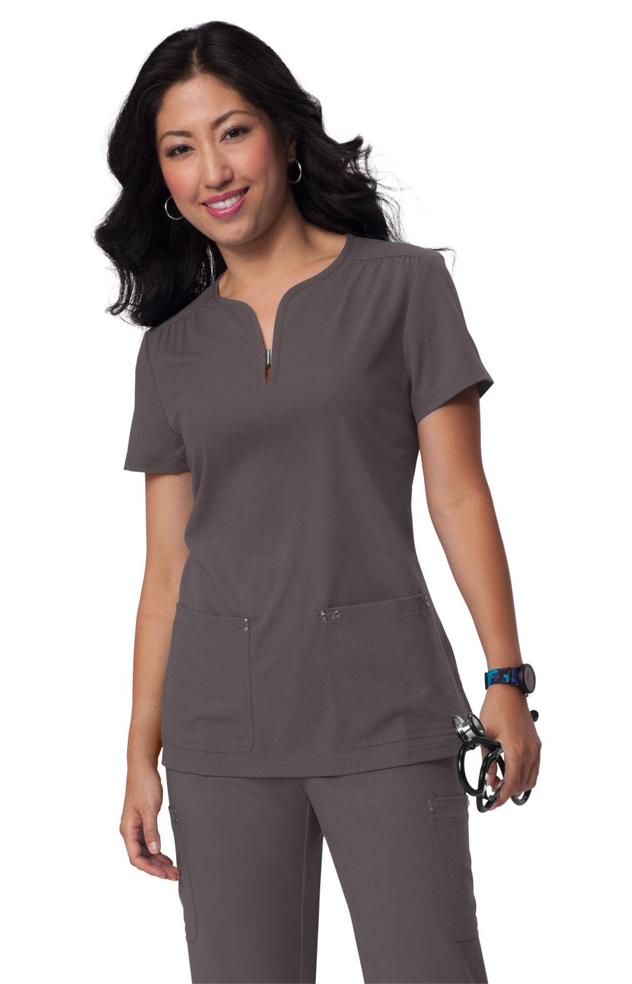 koiSapphire Women's Mara Y-Neck Solid Scrub Top