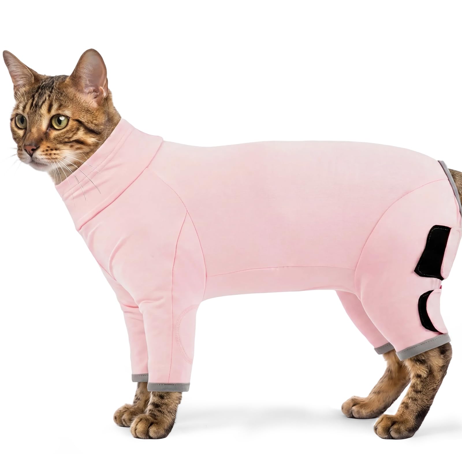 Katzinst Cat Recovery Suit, Soft Cotton Anti-Licking Protection, Elbow Padded Postoperative Wound Care, Pet Recovery Pajama, Pink, XS