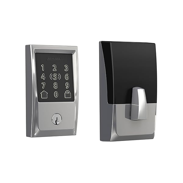 Schlage BE499WB CEN 625 Encode Plus WiFi Deadbolt Smart Lock, Keyless Entry Touchscreen Door Lock with Century Trim, Bright Chrome